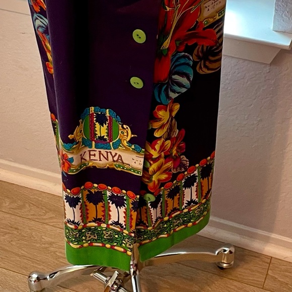 African Kenya Dress w/Button Side Slit, Blue Multi-Color, Alexander Campbell, 8 - Picture 4 of 13